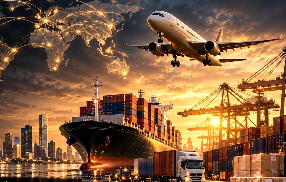 Puerto, contenedores y mercancía en una operación de comercio internacional